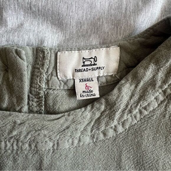 Thread & Supply Linen Sage Green Frayed Hem Button Crop Top - Picture 7 of 8